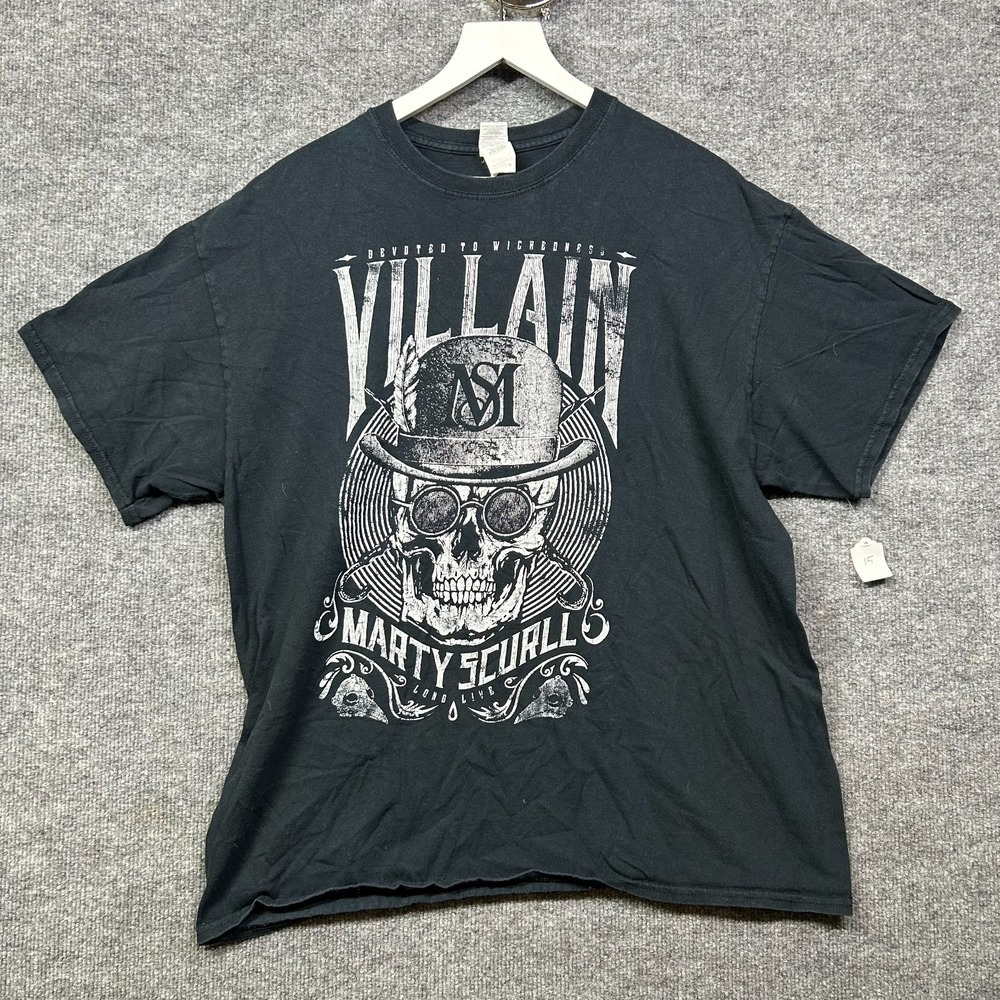 Gildan Marty Scurll Villain T-Shirt Men's Black Villain Skull Graphic Tee - XL